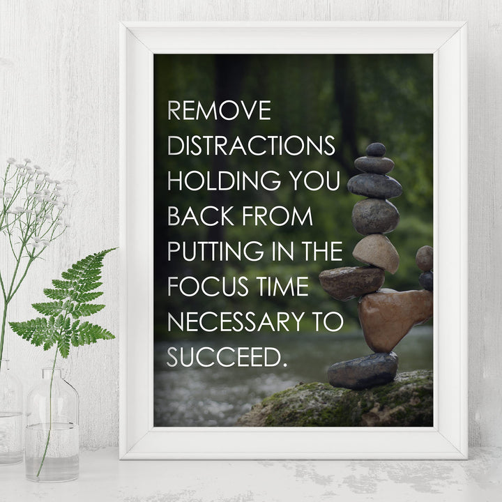Remove Distractions From Holding You Back Spiritual Quotes Wall Art-8 x 10" River Stones Photo Print-Ready to Frame. Inspirational Home-Office-Yoga Studio-Dorm Decor. Great Zen Gift for Motivation!
