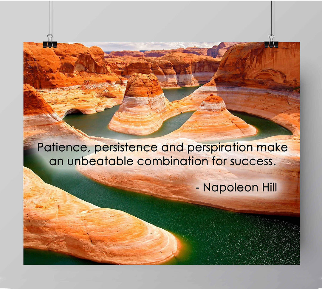 Napoleon Hill Quotes-"Patience, Persistence &amp; Perspiration"-10 x 8" Inspirational Wall Art. Typographic Grand Canyon Photo Print-Ready to Frame. Home-Office-School-Gym Decor. Great Motivational Gift!