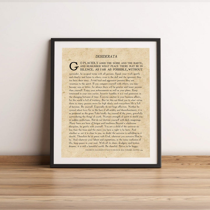 Desiderata by Max Ehrmann"- Poetry Wall Art- 11 x 14" Wall Print Decor. Original Poem on Distressed Parchment Print-Ready To Frame. Antique Home-Office-Library Decor. Great Art Gift for Poetry Fans.