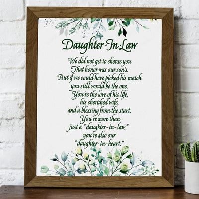 Daughter-in-Law, We Choose You Inspirational Wall Art -8 x 10" Floral Keepsake Poem Print -Ready to Frame. Heartfelt Gift Saying Welcome To Our Family. Great Wedding Gift for Any In-Law's & Brides.