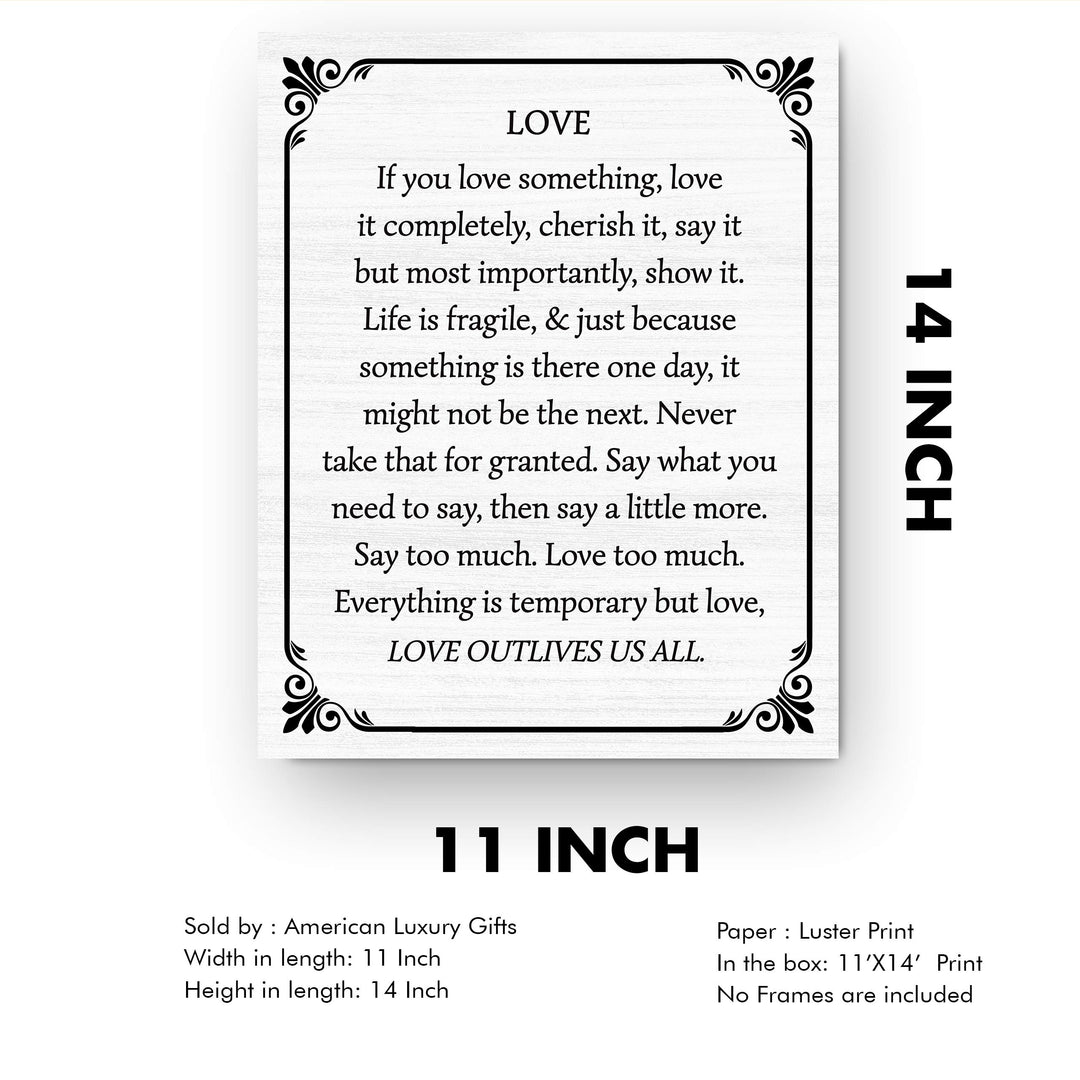 Love Outlives Us All-Inspirational Wall Art -11 x 14" Love &amp; Marriage Poster Print -Ready to Frame. Typographic Farmhouse Design. Perfect for Home-Office-Studio Decor. Great Gift of Inspiration!
