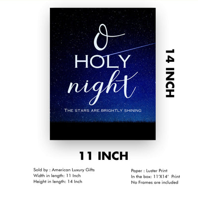 O Holy Night Christmas Song Wall Art -11 x 14" Christian Holiday Poster Print-Ready to Frame. Typographic w/Starry Night Design. Home-Welcome-Kitchen-Farmhouse Decor. Great Religious Gift!