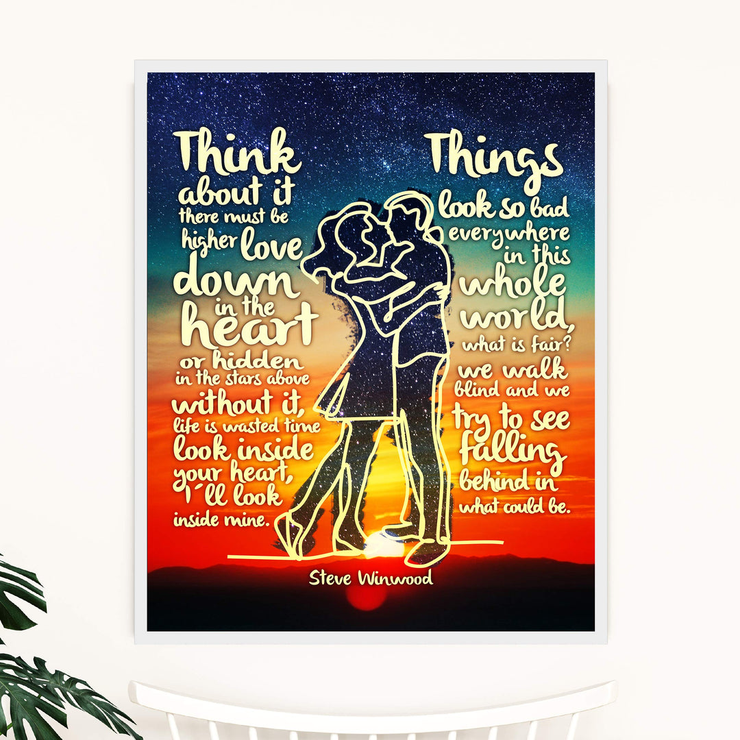 Steve Winwood-"Higher Love"-Greatest Hits Wall Sign-11 x 14" Song Lyric Art Poster Print-Ready to Frame. Retro Decor for Home-Studio-Bar-Dorm-Cave. Great Gift for All Classic Rock Music Fans!