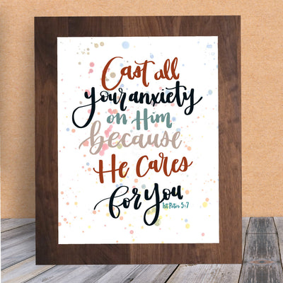 Cast All Your Anxiety On Him Bible Verse Wall Art Decor -8 x 10" Inspirational Christian Scripture Print -Ready to Frame. Religious Decoration for Home-Office-Church-School Decor. 1 Peter 5:7.