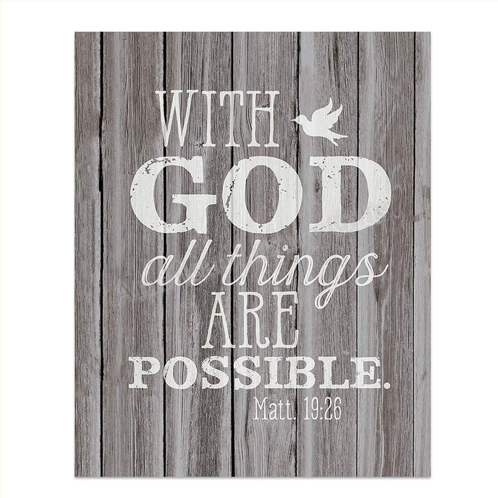 With God- All Things Are Possible- Matthew 19:26. Bible Verse Wall Art- 8x10 Rustic Wood Sign Image- Ready to Frame- Scripture Wall Decor-Home D?cor-Christian Gifts. Inspiring &amp; Encouraging Verse.