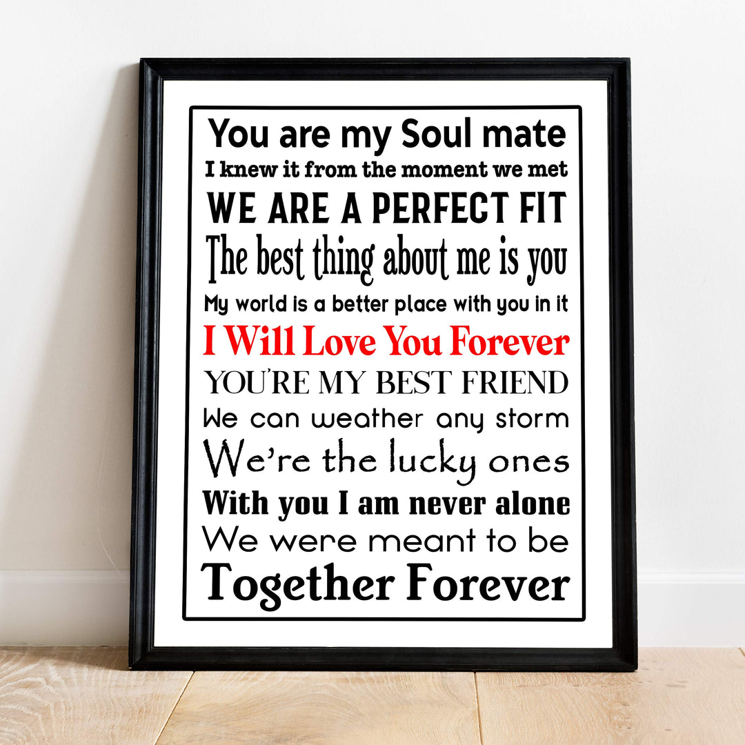 You Are My Soul Mate Love Quotes Wall Art Decor -11 x 14" Inspirational Love &amp; Marriage Poster Print-Ready to Frame. Romantic Gift for Spouse-Partner-Newlyweds. Perfect Wedding-Anniversary Present!