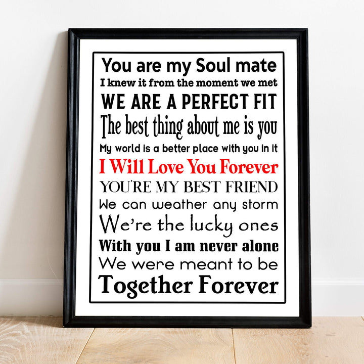You Are My Soul Mate Love Quotes Wall Art Decor -11 x 14" Inspirational Love &amp; Marriage Poster Print-Ready to Frame. Romantic Gift for Spouse-Partner-Newlyweds. Perfect Wedding-Anniversary Present!