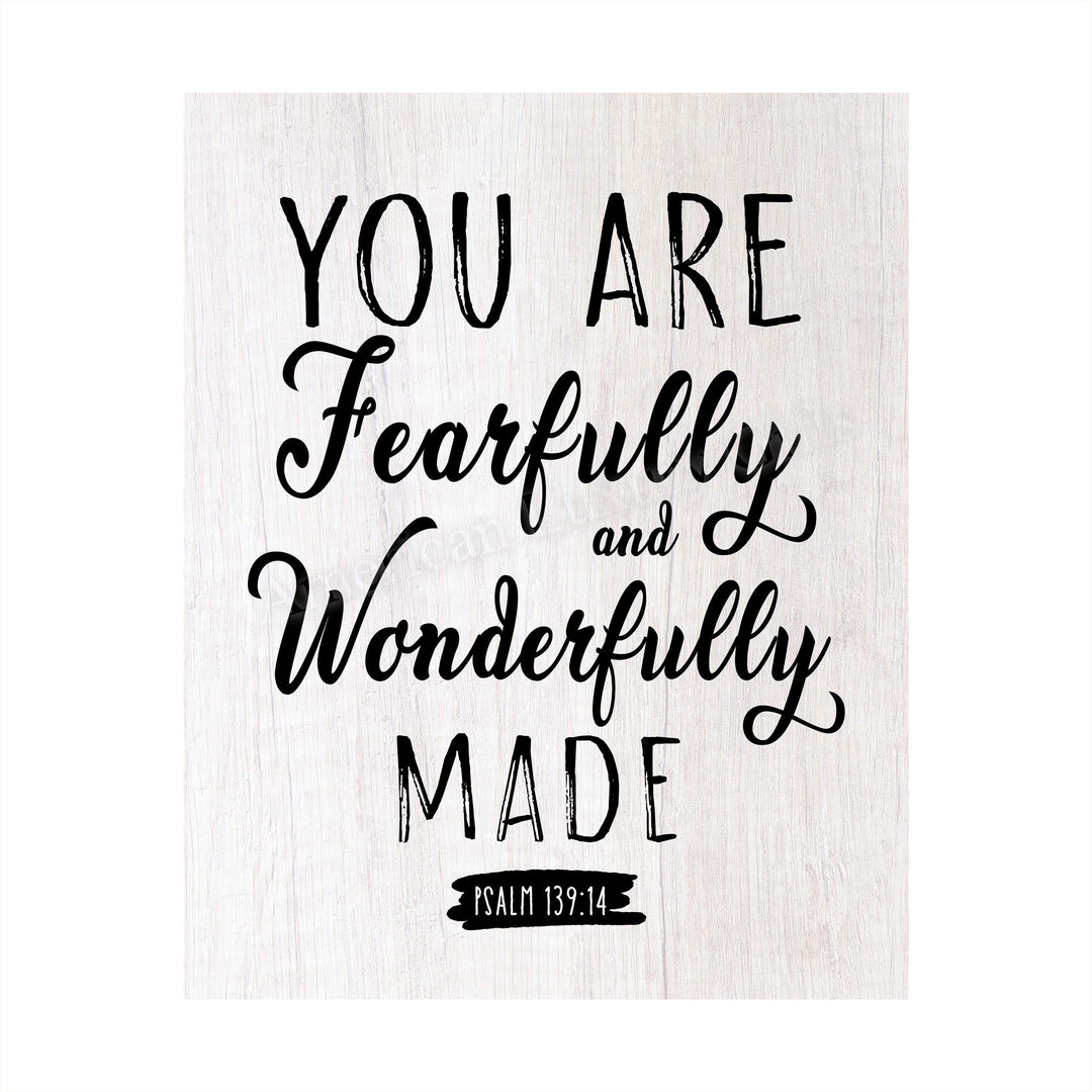 Psalm 139:14-"You Are Fearfully and Wonderfully Made"-Bible Verse Wall Art-8x10" Typographic Poster Print-Ready to Frame. Inspirational Home-Office-Church-Christian Decor. Printed on Paper, NOT Wood.