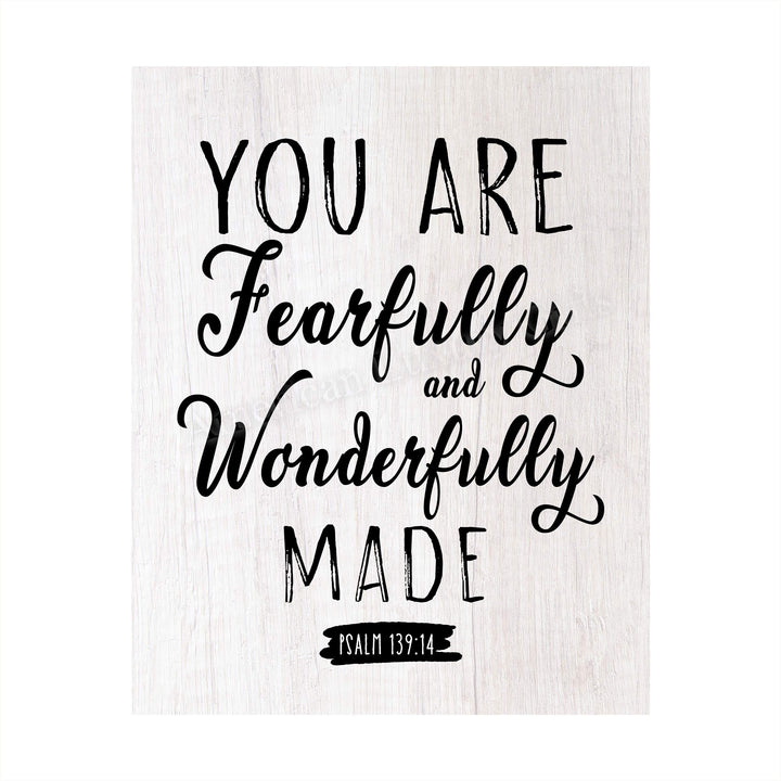 Psalm 139:14-"You Are Fearfully and Wonderfully Made"-Bible Verse Wall Art-8x10" Typographic Poster Print-Ready to Frame. Inspirational Home-Office-Church-Christian Decor. Printed on Paper, NOT Wood.