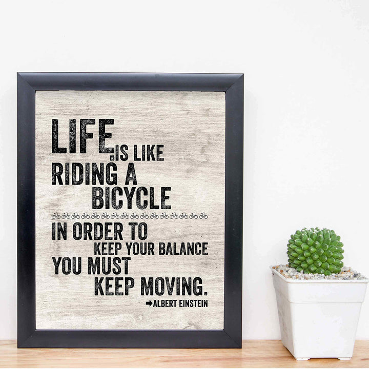 Albert Einstein-"Life Is Like Riding A Bicycle" Motivational Quotes Wall Art -8 x 10" Distressed Typographic Print-Ready to Frame. Inspirational Home-Office-Dorm Decor. Positive Classroom Decoration!