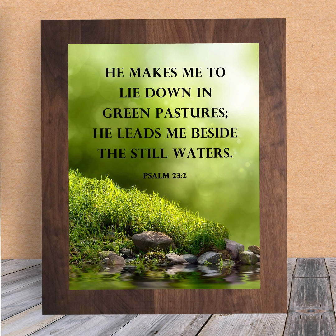 He Leads Me Beside the Still Waters-Psalms 23:2- Bible Verse Wall Art -8 x 10 Scripture Wall Print- Ready to Frame. Religious Home-Office-Sunday School Decor. Great Christian Gift of Faith!