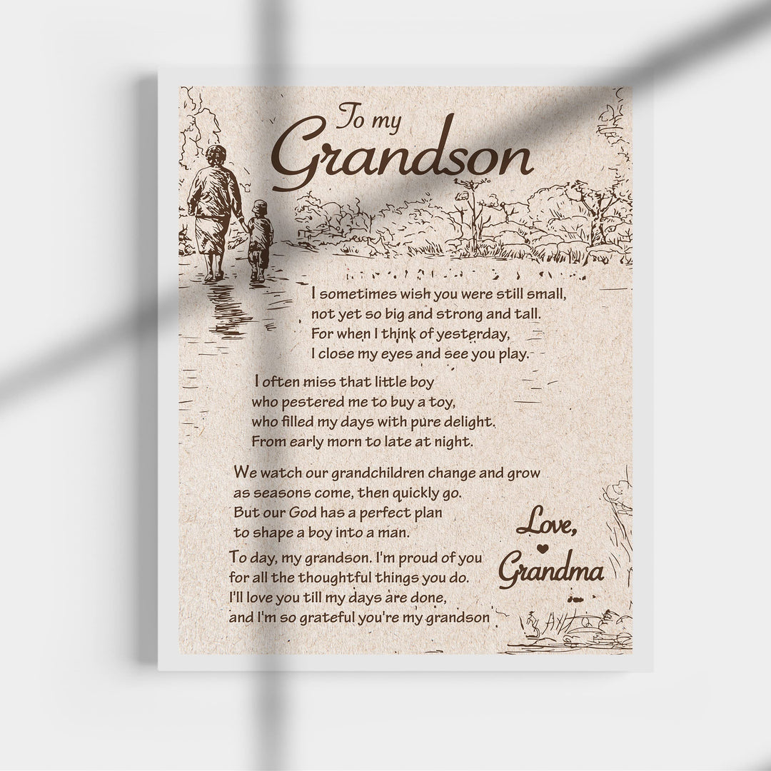 To My Grandson - Love Grandma Inspirational Love &amp; Family Wall Decor -11 x 14" Distressed Typographic Art Print -Ready to Frame. Home-Living Room-Office Decoration. Perfect Gift for All Grandsons!