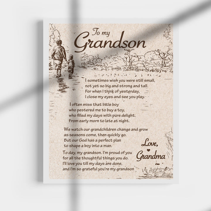 To My Grandson - Love Grandma Inspirational Love &amp; Family Wall Decor -11 x 14" Distressed Typographic Art Print -Ready to Frame. Home-Living Room-Office Decoration. Perfect Gift for All Grandsons!