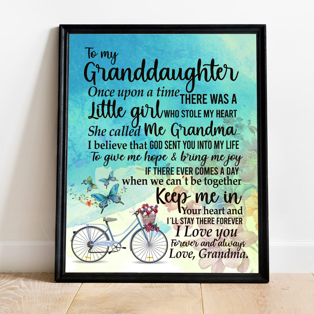 Granddaughter-I Love You Forever &amp; Always Inspirational Love &amp; Family Wall Sign-11 x 14" Floral Bicycle Art Print w/Butterfly Images-Ready to Frame. Home-Bedroom Decor. Keepsake Gift for Girls!