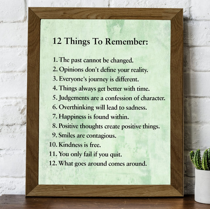 "12 Things To Remember"- Inspirational Wall Art- 8 x 10" Print Wall Decor -Ready to Frame. Modern Typographic Print for Home-Office-School Decor. Great Positive Thinking &amp; Graduation Gift!