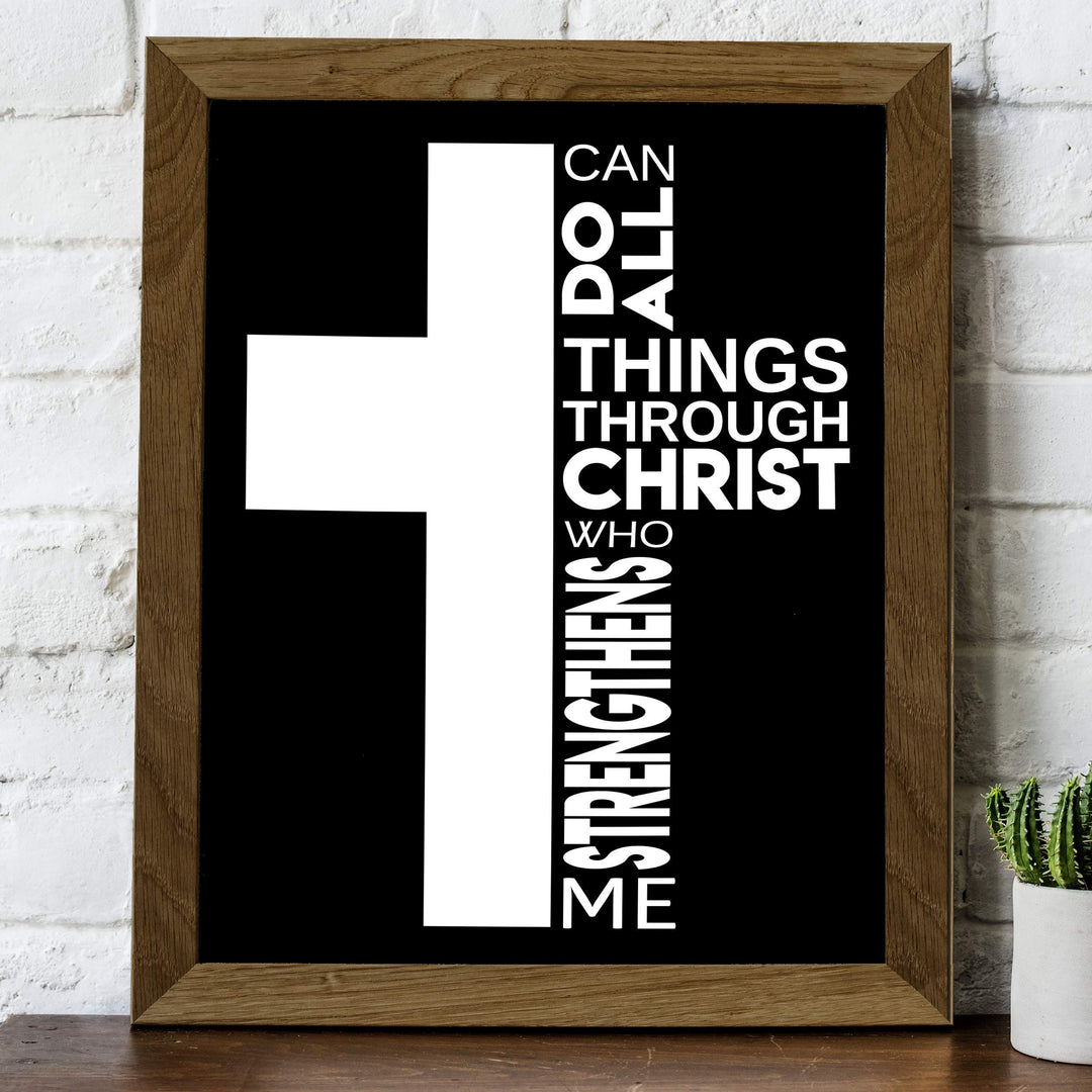 I Can Do All Things Through Christ Who Strengthens Me-Bible Verse Cross Wall Art -8 x 10" Scripture Wall Print-Ready to Frame. Home-Office-Church Decor. Philippians 4:13. Perfect Christian Gift!