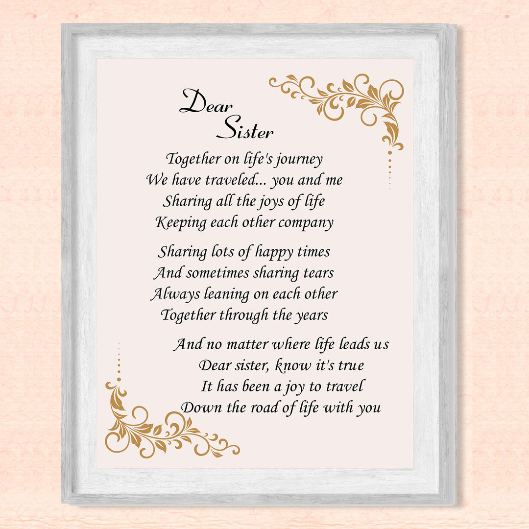 Dear Sister Inspirational Poem Wall Art -8 x 10" -Poetic Poster Print-Ready to Frame. Modern Typographic Design. Perfect Home-Office-Studio Decor. Loving, Keepsake Gift for All Sisters!