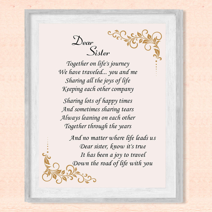 Dear Sister Inspirational Poem Wall Art -8 x 10" -Poetic Poster Print-Ready to Frame. Modern Typographic Design. Perfect Home-Office-Studio Decor. Loving, Keepsake Gift for All Sisters!