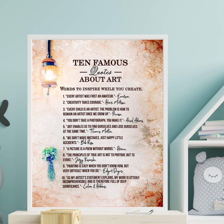 Ten Famous Quotes About Art-Inspirational Artist Quote Wall Art -11 x 14" Distressed Parchment Poster Print-Ready to Frame. Home-Office-Classroom-Studio Decor. Great Gift of Creative Inspiration!