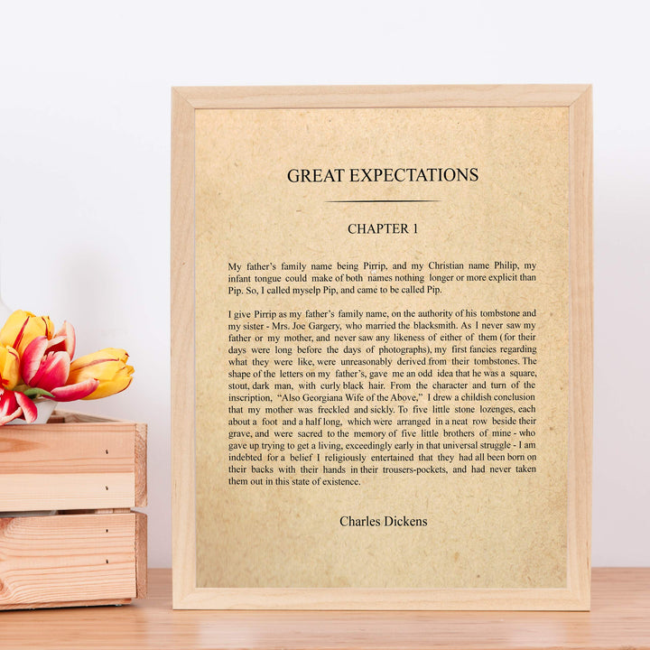 Charles Dickens-"Great Expectations"-Chapter 1 Book Page Print-11 x 14" Literary Wall Art Quotes w/Replica Distressed Parchment Design-Ready to Frame. Inspirational Home-Office-Library Decor!