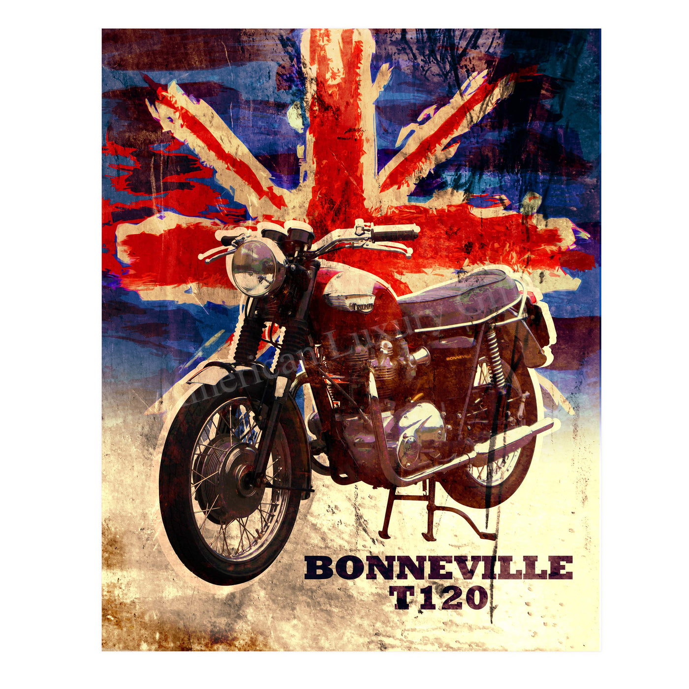 Triumph Bonneville T120 Motorcycle-Vintage Poster Print-11 x14" Retro Wall Decor-Ready to Frame. Home-Office-Bar-Cave Decor. Perfect Sign for the Garage-Shop. Great Motorcycle-Automotive Gift!