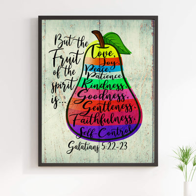 But the Fruit of the Spirit Is Love-Joy-Peace-Bible Verse Wall Art -11 x 14" Scripture Wall Print-Ready to Frame. Inspirational Home-Office-Church Decor. Perfect Religious Gift! Galatians 5:22-23.