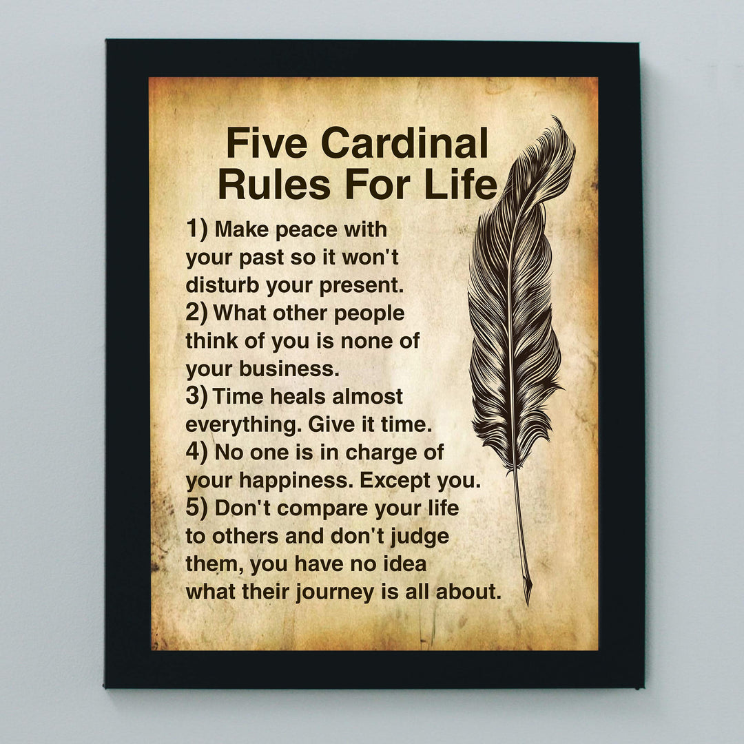 Five Cardinal Rules For Life-Inspirational Wall Art -8 x 10" Distressed Parchment Print-Ready to Frame. Motivational Decor For Home-Office-School. Great Reminders To Find Happiness &amp; Inspiration!