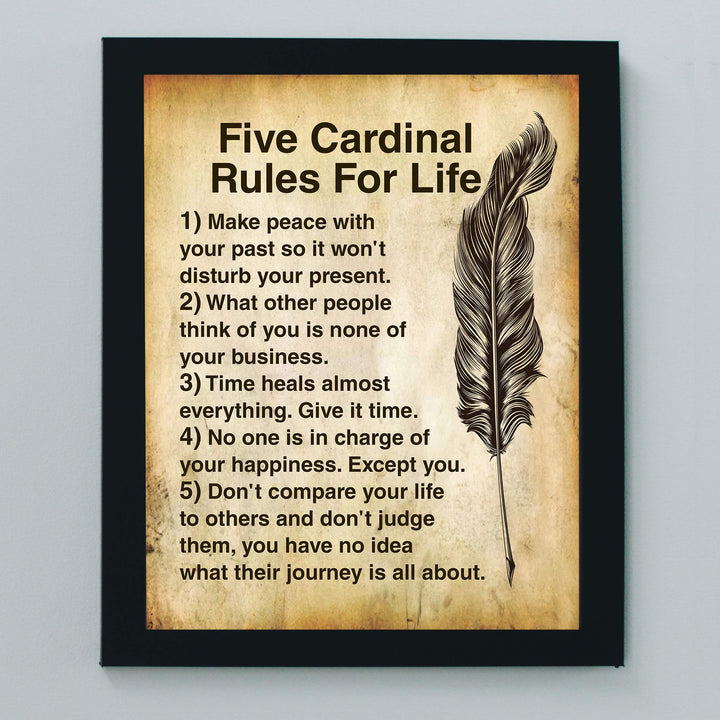Five Cardinal Rules For Life-Inspirational Wall Art -8 x 10" Distressed Parchment Print-Ready to Frame. Motivational Decor For Home-Office-School. Great Reminders To Find Happiness &amp; Inspiration!