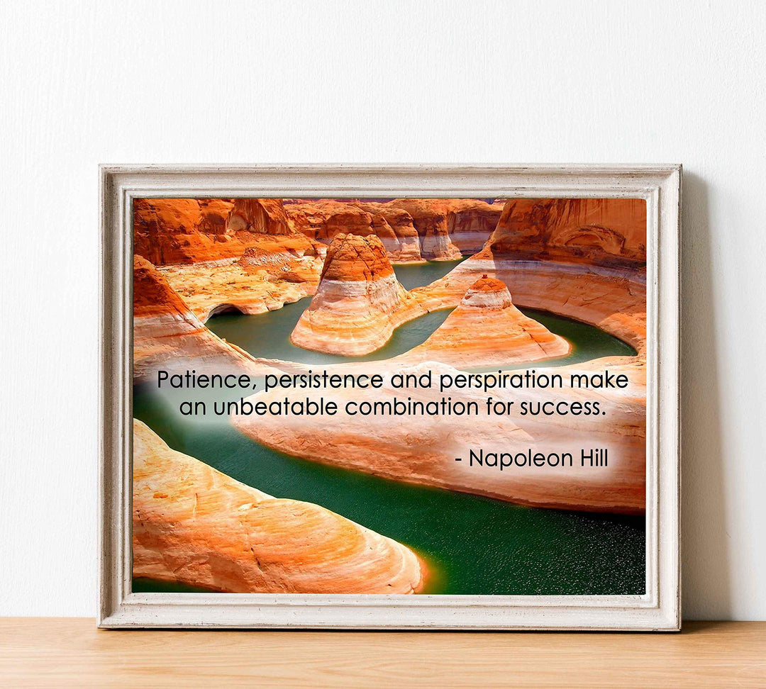Napoleon Hill Quotes-"Patience, Persistence &amp; Perspiration"-10 x 8" Inspirational Wall Art. Typographic Grand Canyon Photo Print-Ready to Frame. Home-Office-School-Gym Decor. Great Motivational Gift!
