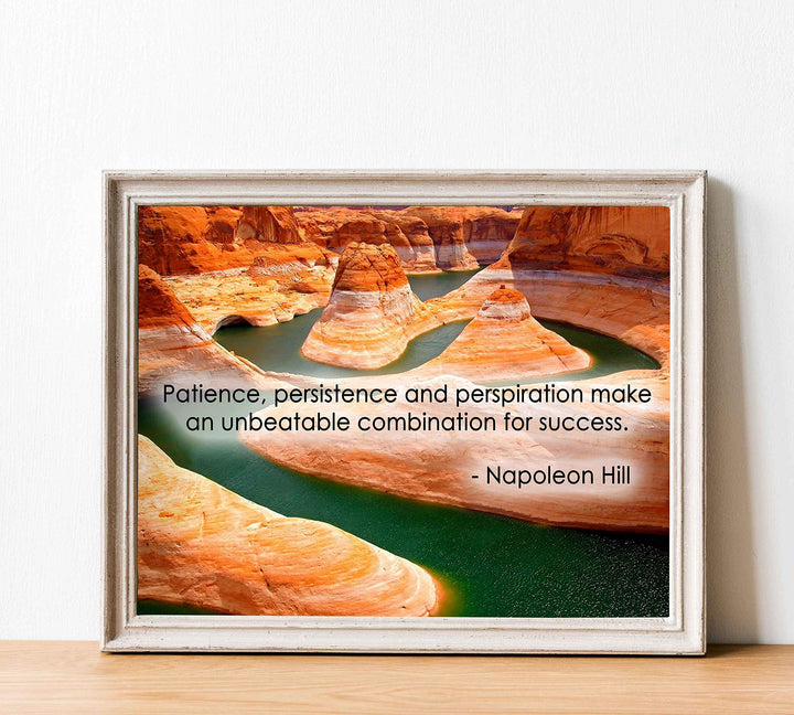 Napoleon Hill Quotes-"Patience, Persistence &amp; Perspiration"-10 x 8" Inspirational Wall Art. Typographic Grand Canyon Photo Print-Ready to Frame. Home-Office-School-Gym Decor. Great Motivational Gift!