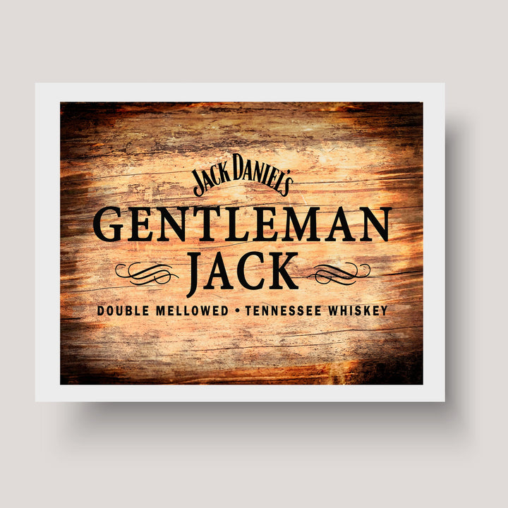 "Gentleman Jack"- Tennessee Bourbon Whiskey Wall Art - Rustic Wood Design Alcohol Print -Ready to Frame. Home-Kitchen-Bar-Man Cave Decor. Great Gift for All Liquor Drinkers!