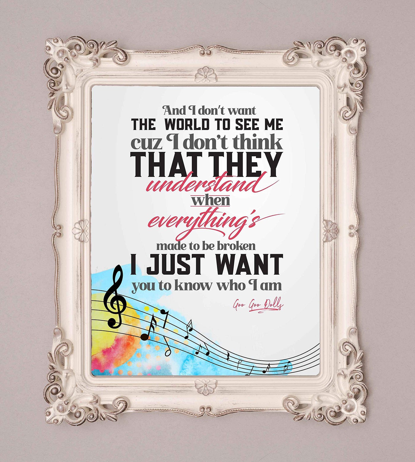 Goo Goo Dolls-"I Don't Want the World to See Me"-Iris Song Lyric Poster Print-8 x 10" Music Lyrics Wall Art-Ready to Frame. Perfect Home-Office-Studio-Bar-Cave Decor. Great Gift for Pop Rock Fans!