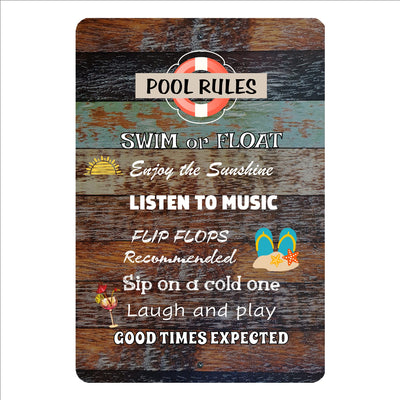 Pool Rules-Swim or Float Metal Signs Vintage Wall Art -8 x 12" Funny Rustic Outdoor Sign for Beach, Pool, Patio, Tiki Bar - Retro Tin Sign Decor for Home-Cabin-Lake-Backyard Accessories -Gifts!