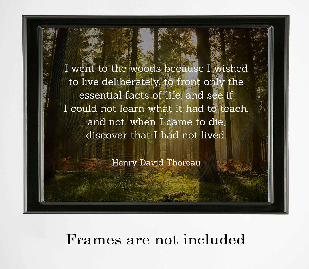 Henry David Thoreau Quotes-"I Went to the Woods to Live Deliberately" Inspirational Poem Art-14 x 11" Typographic Wall Print-Ready to Frame. Home-Office-School-Library Decor. Great for Poetry Fans!