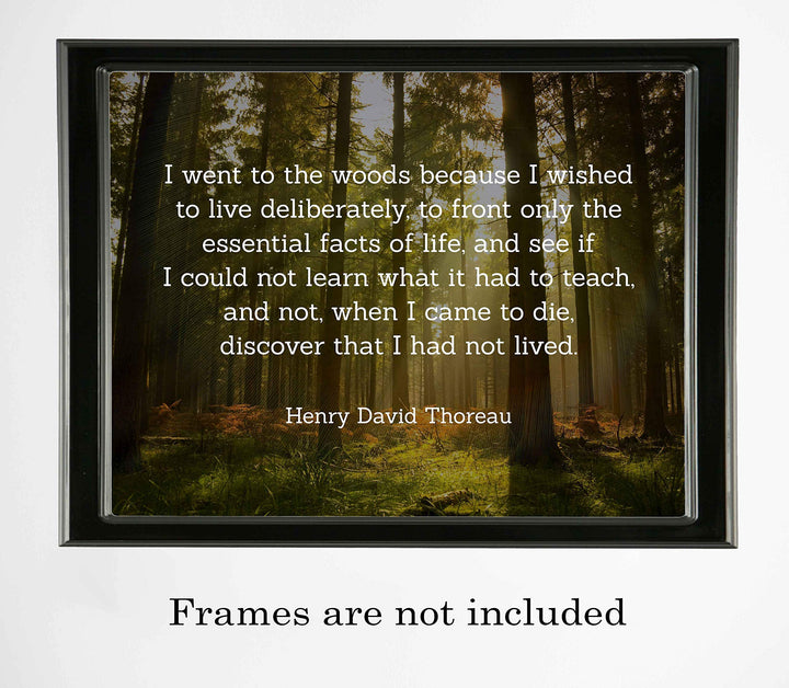 Henry David Thoreau Quotes-"I Went to the Woods to Live Deliberately" Inspirational Poem Art-14 x 11" Typographic Wall Print-Ready to Frame. Home-Office-School-Library Decor. Great for Poetry Fans!