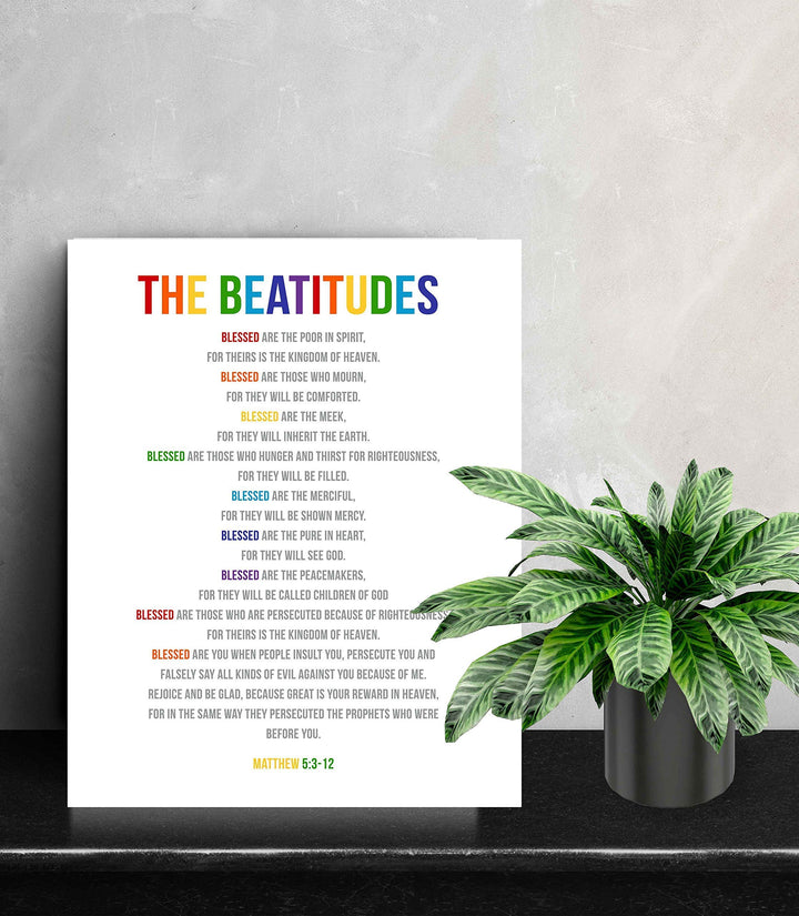 The Beatitudes-Blessed Are the Pure in Heart-Matthew 5:3-12-Bible Verse Wall Art-11x14" Scripture Wall Sign-Ready to Frame. Inspirational Christian Poster Print for Home-Office-Church-School Decor!