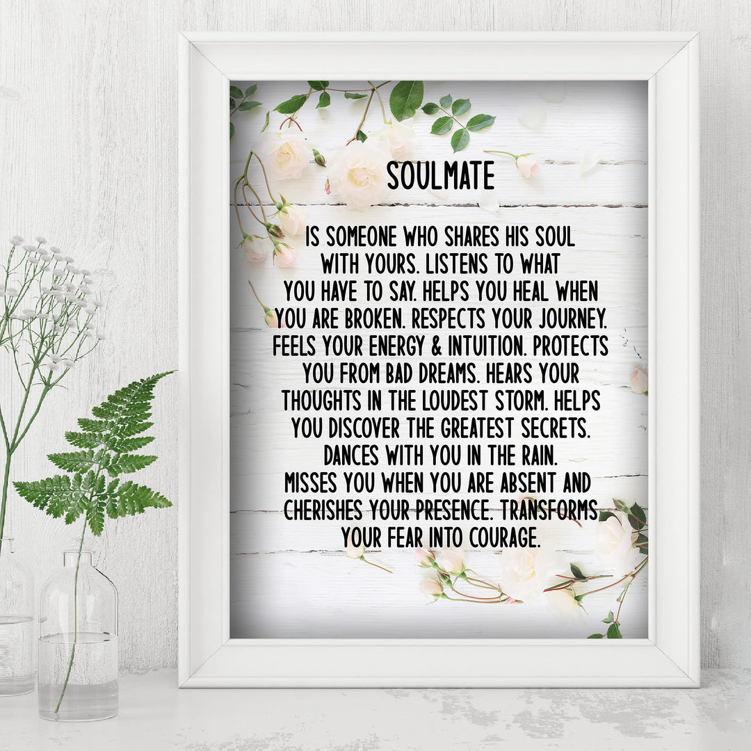 Soulmate-Someone Who Shares His Soul With Yours Inspirational Wall Art -8x10" Love &amp; Marriage Floral Print-Ready to Frame. Romantic Home-Bedroom-Office-Studio-Wedding Decor. Great Gift for Couples!