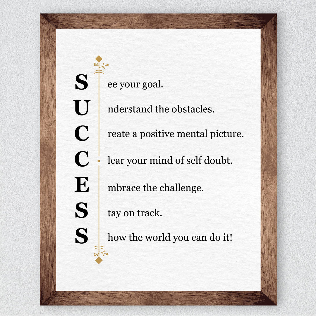 "Success -See Your Goal"-Motivational Quotes Wall Art Sign -11 x 14" Modern Typographic Picture Print -Ready to Frame. Inspirational Home-Office-Classroom-Work Decor. Great Gift of Motivation!