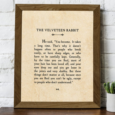 You Become Real-Velveteen Rabbit Book Page Print-8 x 10" Poetic Wall Art. Distressed Parchment Print-Ready To Frame. Inspirational Home-Office-Library-School-Nursery Decor. Great Gift for Teachers!