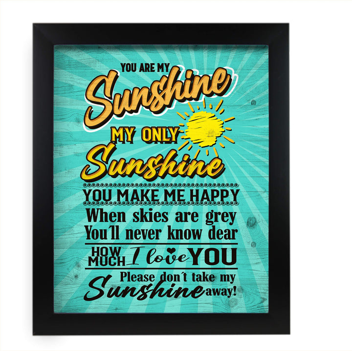 You Are My Sunshine Fun Beach Themed Song Art -11 x 14" Rustic Sun Print w/Distressed Wood Design -Ready to Frame. Perfect Home-Nursery-Beach House-Ocean Theme Decor! Printed on Photo Paper.