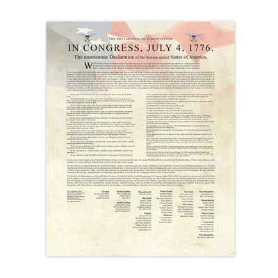 Declaration of Independence-United States of America Patriotic Poster Print -11x14" Wall Decor-Ready To Frame. Ivory Parchment Replica w/American Flag. Home-Office-School Decor. Display Patriotism!