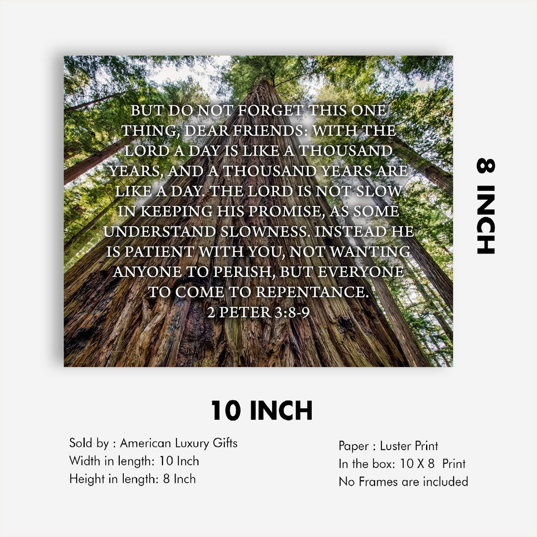 Do Not Forget This One Thing-The Lord Is Patient-2 Peter 3:8-9- Bible Verse Wall Art-10 x 8" Scripture Print on Woods Photo Print-Ready to Frame. Home-Office-Christian Decor. Great Gift of Faith!