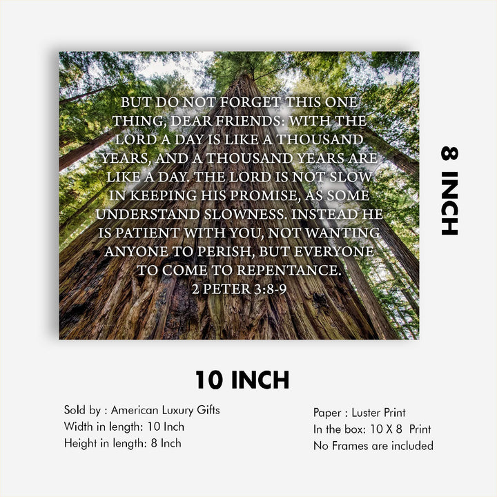 Do Not Forget This One Thing-The Lord Is Patient-2 Peter 3:8-9- Bible Verse Wall Art-10 x 8" Scripture Print on Woods Photo Print-Ready to Frame. Home-Office-Christian Decor. Great Gift of Faith!