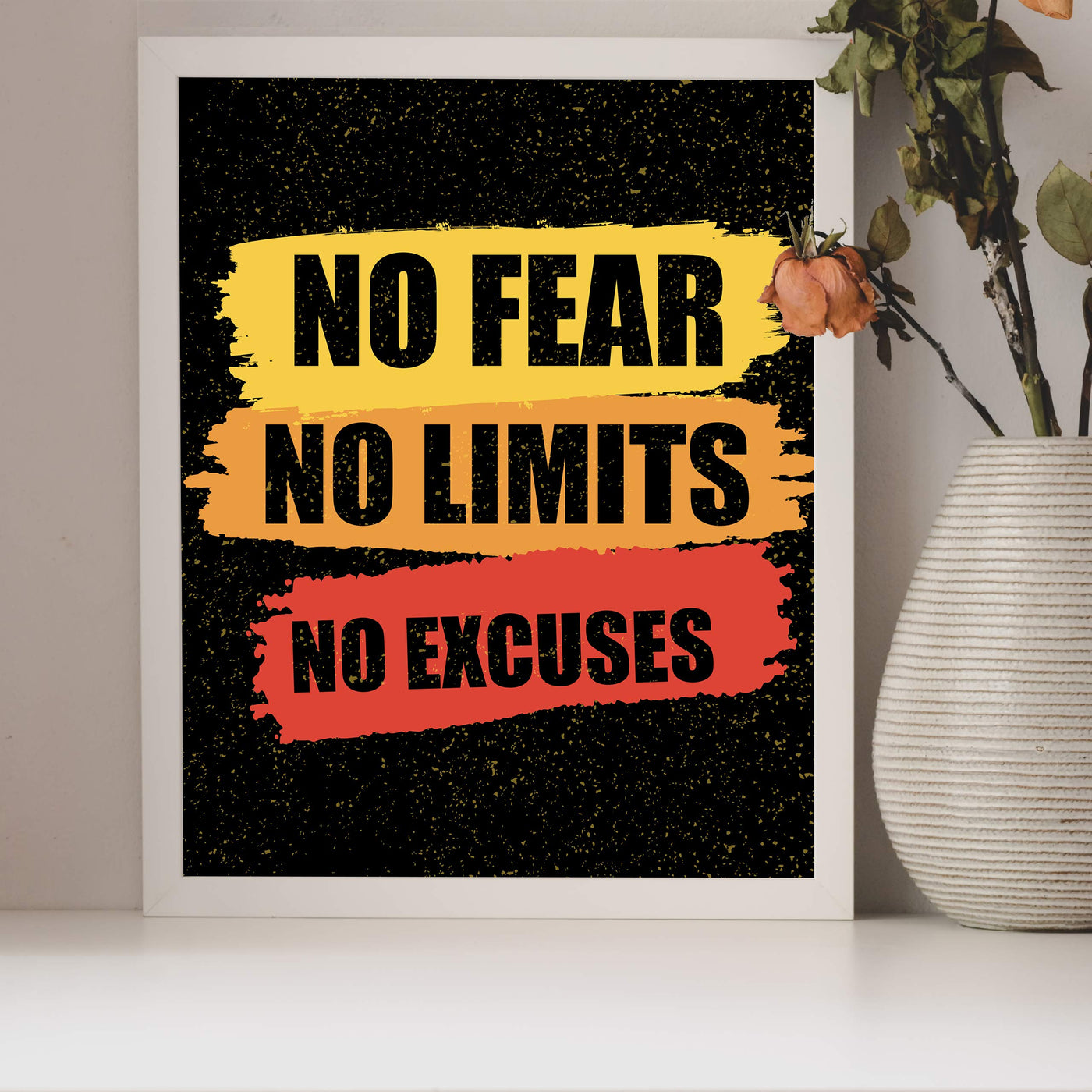 No Fear-No Limits-No Excuses-Motivational Gym Quotes -8 x 10" Exercise and Fitness Wall Art Print-Ready to Frame. Typographic Home-Office-Weight-Locker Room Decor. Perfect Sign for Motivation!