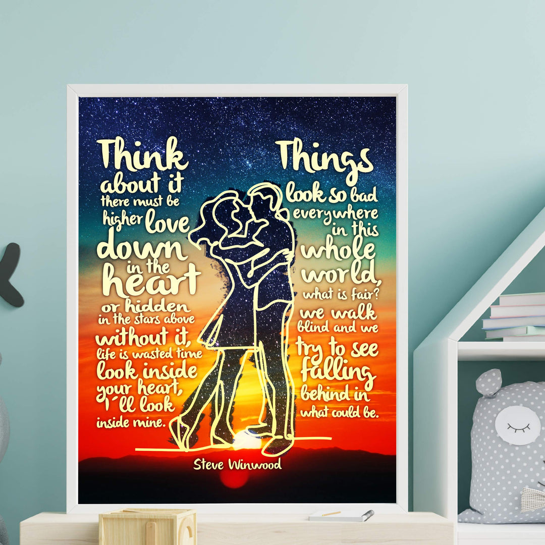 Steve Winwood-"Higher Love"-Greatest Hits Wall Sign-11 x 14" Song Lyric Art Poster Print-Ready to Frame. Retro Decor for Home-Studio-Bar-Dorm-Cave. Great Gift for All Classic Rock Music Fans!