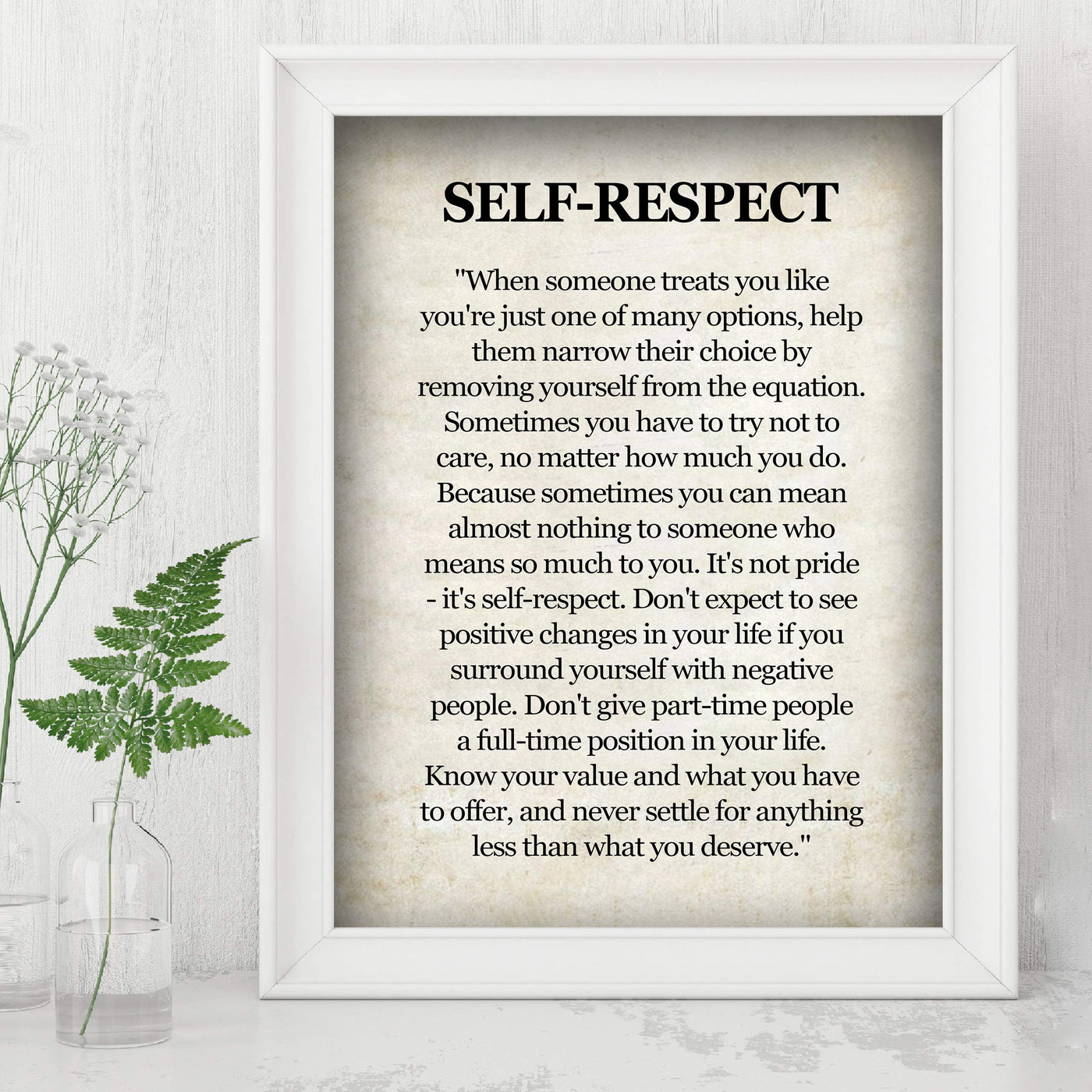 Self-Respect-Know Your Value Inspirational Quotes Wall Art Sign -8 x 10" Distressed Poster Print-Ready to Frame. Motivational Home-Office-School-Dorm Decor. Great Reminder to Inspire Self-Worth!