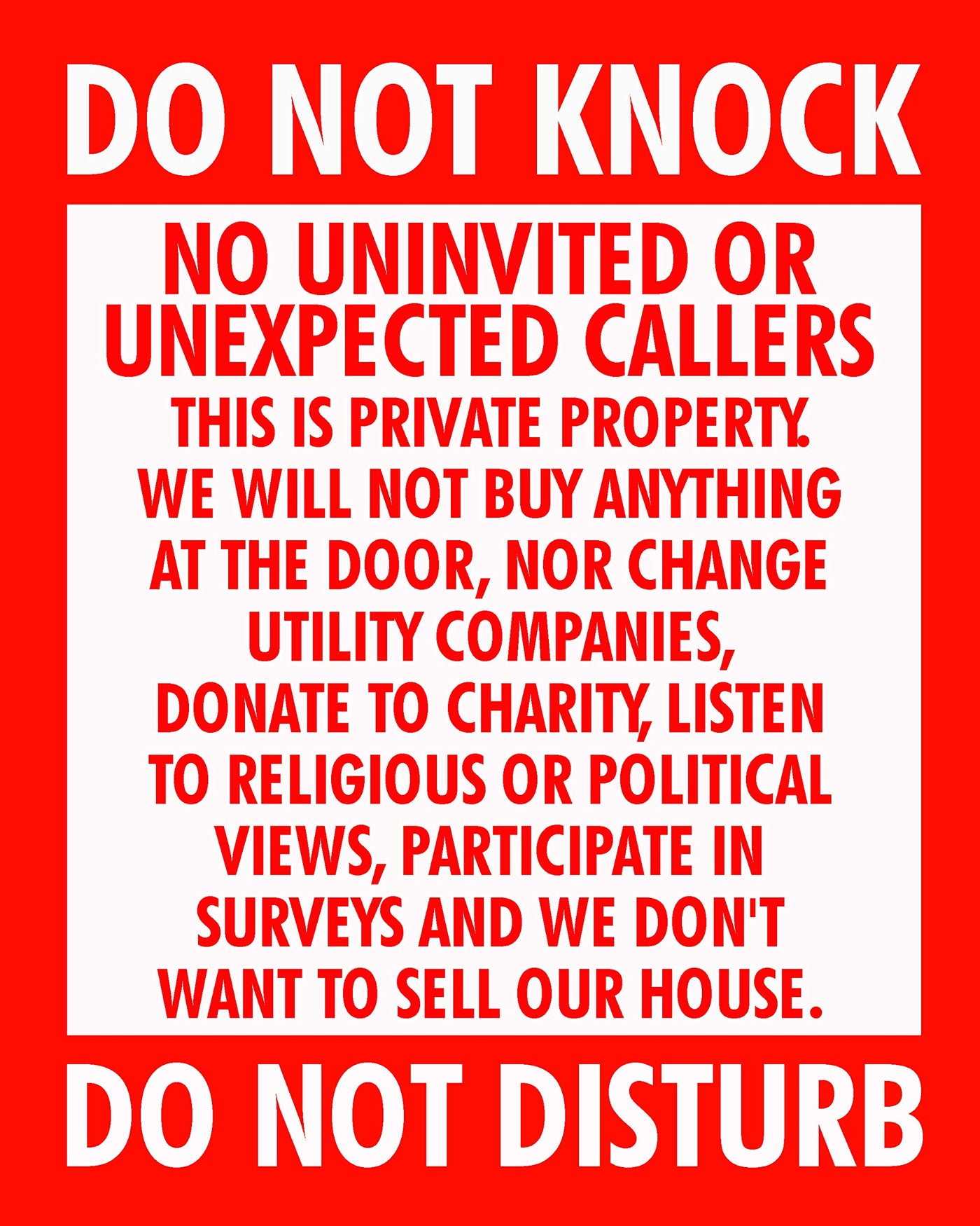 Do Not Knock-Do Not Disturb Funny No Soliciting Front Door Sign-8 x 10" Sarcastic Wall Art Print-Ready to Frame. Home-Office-Welcome-Man Cave Decor. Great Novelty Sign-Fun Gift!