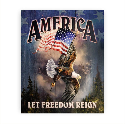 America-Let Freedom Reign-Rustic American Flag Wall Art -8 x 10" Patriotic USA Eagle Print -Ready to Frame. Home-Office-School-Bar-Cave Decor! Great Gift for Military-Veterans & All Patriots!