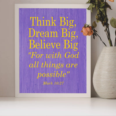 ?Think Big-For With God All Things Are Possible?-Mark 10:27-Bible Verse Wall Art-8x10" Christian Poster Print-Ready to Frame. Modern Typographic Design. Inspirational Home-Office-Church Decor.