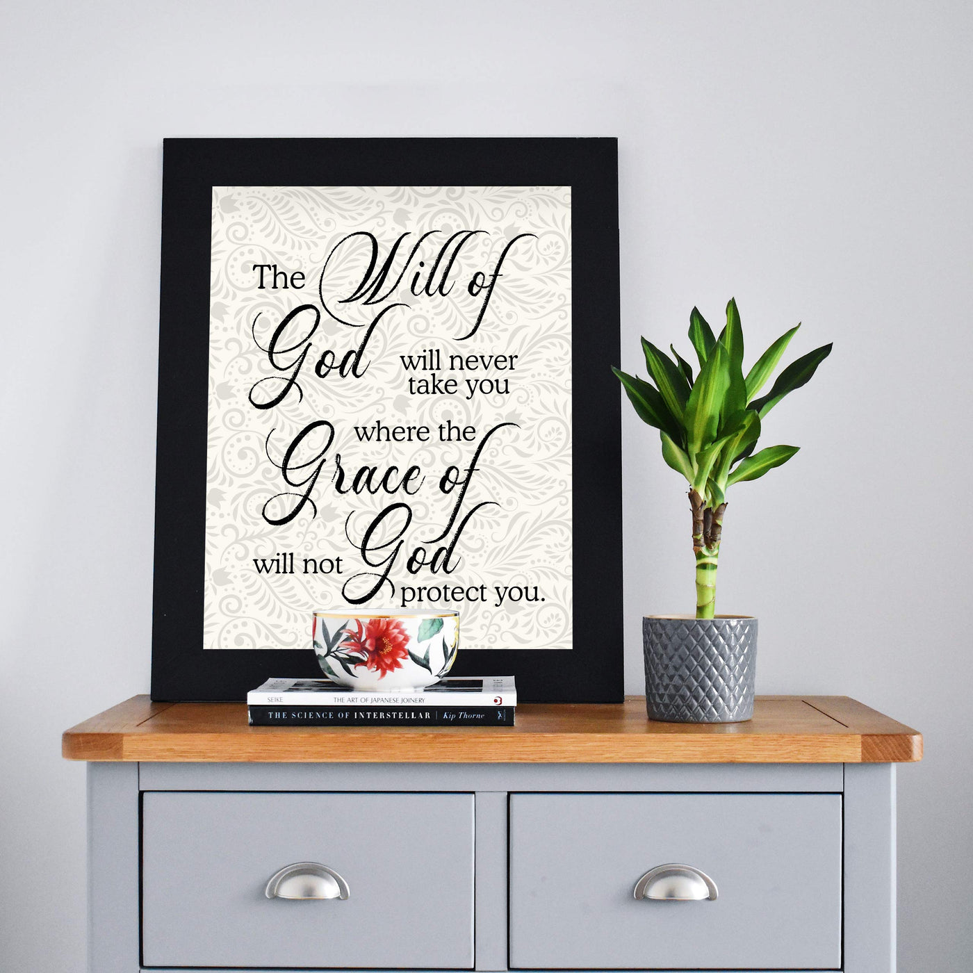 Never Take You Where Grace of God Will Not Protect You Inspirational Quotes Wall Art -8 x 10" Floral Christian Poster Print-Ready to Frame. Positive Home-Office-Church Decor. Great Gift of Faith!